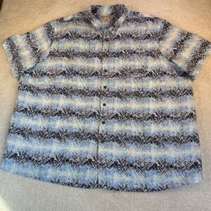 Island Passport 3XL Button Down Shirt Abstract Print Blue Black Short Sleeve